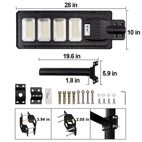 Components of Solar Street Light With Motion Sensor No Wire Setup 60000 Lumens Dusk To Dawn LED Outdoor Flood Light IP65