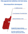 Ultra Small IC Clip Test Probe featuring chip upgrade test clamp with detailed measurements and descriptions.