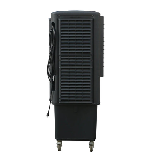 Industrial Swamp Cooler With 22000 CFM And 46 Gallon Water Tank, side view showing heavy-duty design for workshops and outdoor events.