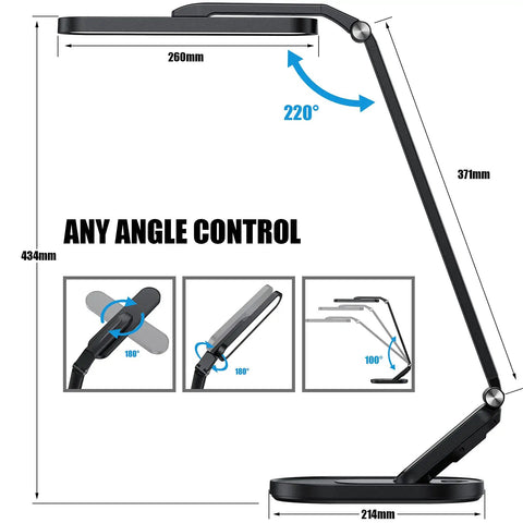 LED Desk Lamp With Eye Caring Light 72 LEDs 9 Brightness Levels 5 Color Modes USB Charging Touch Control And Memory