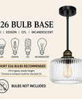 HXXLFONEDP 2 Pack Glass Pendant Lights for Kitchen Island, Matte Black with E26 bulb base illustration.