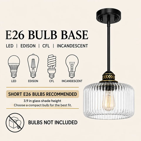 HXXLFONEDP 2 Pack Glass Pendant Lights for Kitchen Island, Matte Black with E26 bulb base illustration.