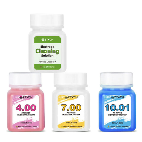 PH Meter Calibration Solution Kit With 4.00, 7.00 And 10.01 Buffers And Electrode Cleaning Solution, 50ml Bottles