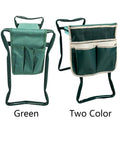 Durable Garden Tool Pouch With Side Pockets And Portable Folding Kneeler Bag Made From 600D Oxford Cloth in green and two-color design