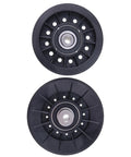 V Idler Pulley Set For John Deere X Series Beefed Up Replacement Kit showing two black pulleys for X300-X394