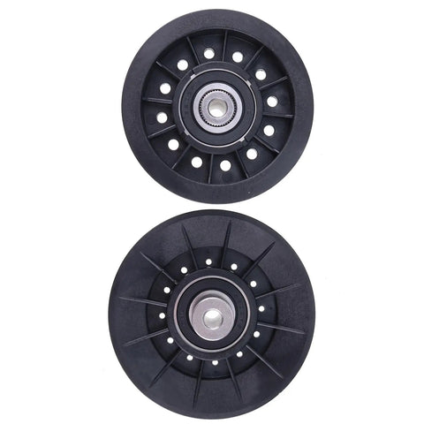 V Idler Pulley Set For John Deere X Series Beefed Up Replacement Kit showing two black pulleys for X300-X394