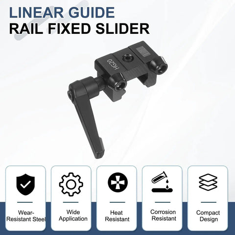 2 Pack HG20 Linear Guide Rail Fixed Sliders With Anti Collision Block Stopper And Handle Cushions For CNC Machines 3D Printers And Laser Engravers Positioning Block For Precise Pro Grade Assembly, black steel HG20 fixed slider