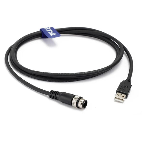 M12 4-Pin A-Code Male To USB 2.0 Male Data Cable Built For Tough Industrial Use High Flex Shielded Molded IP67 Waterproof PVC Jacket