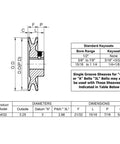 Technical diagram of Beefy Cast Iron V Belt Pulley 1 Inch Bore, 3.25 Inch Outer Diameter, One Groove Motor Pulley