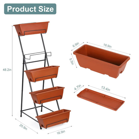 Five Tier Vertical Garden Bed For Small Spaces Raised Planter Stand With Tiered Flower And Herb Boxes Outdoor Brick Red Color