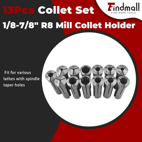 Pro Grade 13 Piece Collet Set One Eighth To Seven Eighth Inch R8 Mill Collet Holder For CNC Engraving Machines