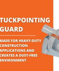 Ecoguard WS Tuckpointing Dust Guard For Angle Grinders Up To Five Inches Black Fits Four And A Half To Five Inch High Speed Grinders Masonry Dust Shield For Tuckpointing And Debris Containment On The Job displayed on orange background