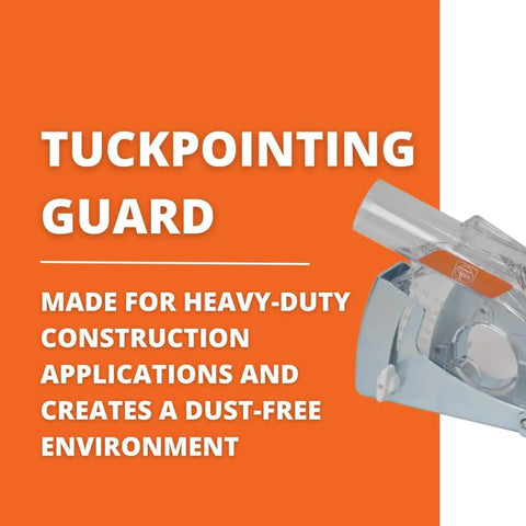 Ecoguard WS Tuckpointing Dust Guard For Angle Grinders Up To Five Inches Black Fits Four And A Half To Five Inch High Speed Grinders Masonry Dust Shield For Tuckpointing And Debris Containment On The Job displayed on orange background