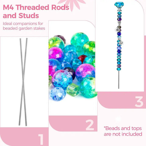 All In One 304 Stainless Steel Threaded Rods And Studs Kit shown with colorful beads and decorative stake example