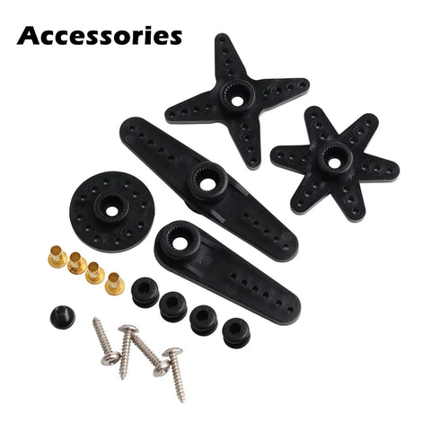 Accessory parts for Beefy 35Kg Digital Servo With 360 Degree Continuous Rotation Coreless Motor, including gears and screws.