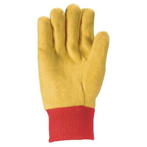Handy Andy Gloves Bulk Pack 12 Pairs Extra Large 412XL Cotton Polyester Work Glove with red wrist shown palm up
