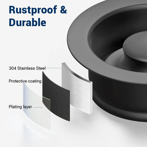 Black Kitchen Sink Flange Stopper Universal Fit For Three And A Half Inch Standard Sink Drain Hole Replacement Accessory For Garbage Disposals Durable Stainless Steel with material layers illustration