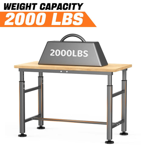 Adjustable Workbench With Rubberwood Top For Home Garage Heavy Duty Work Table Height Adjustable From 29 To 41 Inches Supports Up To 2000 Lbs