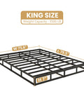 Heavy Duty King Size Box Spring And Mattress Base With Low 7 Inch Profile Solid Metal Frame showing dimensions and design.