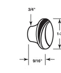 Diagram of Bi-Fold Door Pull Knobs with 1-3/4 Inch Diameter Diecast Brass Plated Replacement Knobs, dimensions shown.