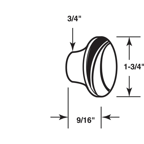 Diagram of Bi-Fold Door Pull Knobs with 1-3/4 Inch Diameter Diecast Brass Plated Replacement Knobs, dimensions shown.