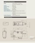 Technical diagram and specifications of Micro Limit Switch With 2 Pins, 16A, 125V To 250V AC, Door Interlock
