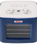 Countertop Food Dehydrator With Four Trays For Whipping Up Dried Fruit Veggie Chips And Snack Batches, blue design with controls.
