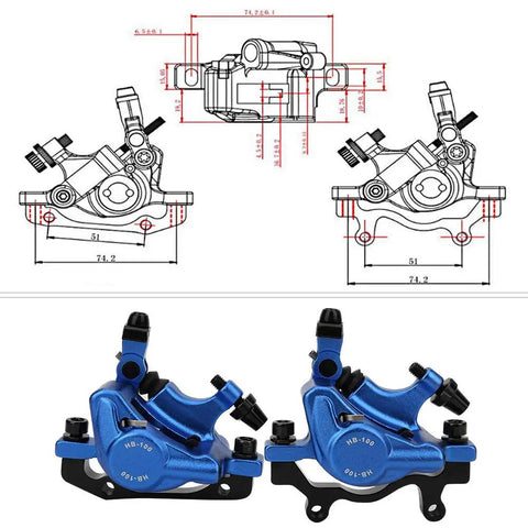 Mountain Bike Aluminum Alloy Disc Brake Kit Featuring Killer Grip And Slick Cable Actuation For Front Rear Wheel Setup showing caliper design and blue finish.