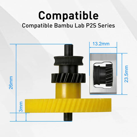 Extruder Gear Assembly For 3D Printer Filament Drive Transmission Replacement showing metal gear dimensions