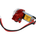 Heavy Duty RC Gearbox With 050 50T Steel Motor For RC Cars, red motor with transparent cover and wires, designed for high torque.