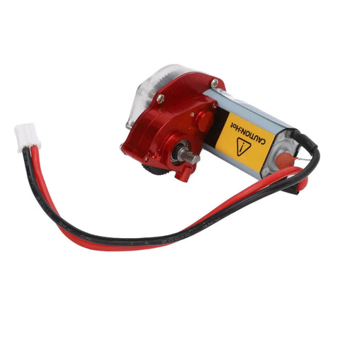 Heavy Duty RC Gearbox With 050 50T Steel Motor For RC Cars, red motor with transparent cover and wires, designed for high torque.