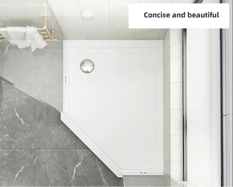 Overhead view of Slim Low Profile Shower Drain With Chrome Plated ABS Body 90mm Outlet High Flow 36 LPM Side Outlet P Trap