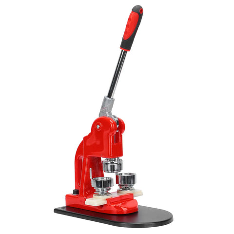 Premium Metal Badge Machine Button Maker For Custom DIY Gifts And Crafts Easy Assembly with red aluminum frame and ergonomic lever.