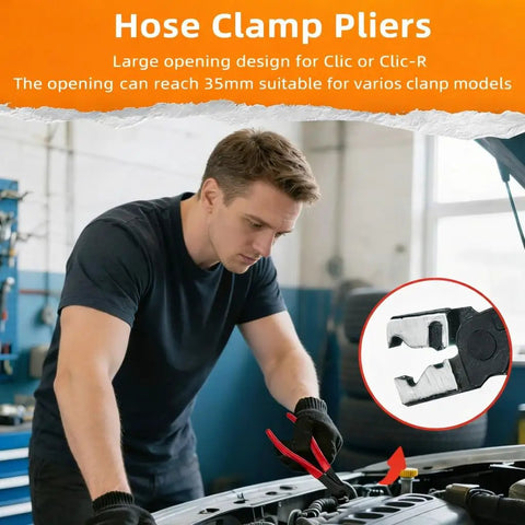 Mechanic using hose clamp pliers from 7 Piece Electrical Disconnect Pliers Set With Leather Case Auto Connector Removal Kit