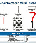 M6 X 1.0 Thread Repair Kit With HSS Drill Bit Helicoil Style Wire Thread Inserts 20 Piece Set diagram