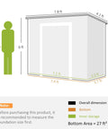 Dimensions diagram of 8x4 Outdoor Storage Shed Waterproof Resin With Floor, Window, Lockable Door And Vents For All Weather Garden Tool Storage In Backyard, Patio, Lawn, Brown.