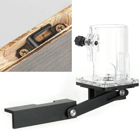 Detail of Heavy Duty Aluminum Router Base And Milling Table Insert showing attachment mechanism for precision cabinet work.