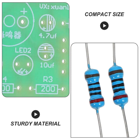Dope Dual 555 Timer Circuit Kit for Electronics Training and DIY Projects, showing circuit board and resistors in close-up