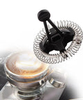 2-In-1 Frother Whisk For Keurig K-Latte Single Serve K-Cup Coffee And Latte Maker Stainless Steel And Plastic No-Fuss Replacement Part Black Easy Milk Froth For Lattes And Mornings, shown above latte cup.