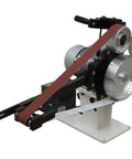 Shop Tough Variable Speed Belt Sander And Metal Polisher Featuring Three Grinding Wheels Dual Purpose Vertical Horizontal Stand 71 Inch Wide Sanding Belt For Knockout Flat Concave Curved Surface Finish with red sanding belt.