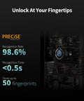 Slick Apple Home Key Smart Door Lock With Quick Scan Fingerprint Reader And Top Shelf Wireless Deadbolt biometric recognition features.