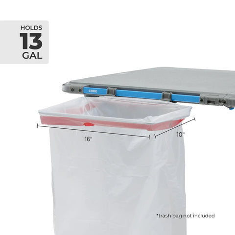 Outdoor Cook Table With Adjustable Height And Foldable Four Foot Work Station showing storage bag holder