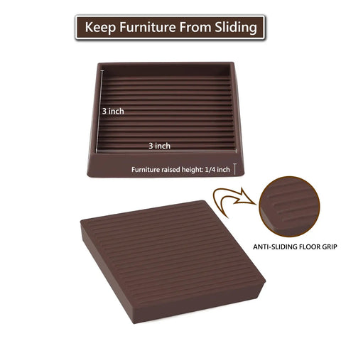 Square Rubber Furniture Caster Cups With No Slip Grip shown, 3x3 inch brown pads for anti-slide protection, keeping floors safe.