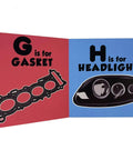 Future Race Car Driver Alphabet Fun For Gearhead Kids A To Z Board Book Teaching Car Parts Wheels Engines And Auto Terms With Colorful Illustrations A Hands On Learning To Read Adventure For Toddlers And Preschoolers board book, Gasket and headlight pages