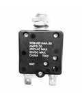 Top Shelf Thermal Circuit Breaker Rated At 30 Amps For A Quick No Fuss Swap 250Vac 50Vdc Specs showing front view of model W58XB1A4A30.