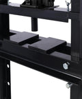 Close-up of Tough As Nails 12 Ton Hydraulic Shop Press with adjustable plates and steel frame for mechanics use.