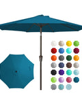 9 Foot Outdoor Patio Umbrella With Push Button Tilt And Crank Market Style Canopy, 8 Sturdy Ribs, Lake Blue color options displayed