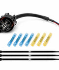 Bulletproof USCAR Seven Pin Trailer Wiring Harness With Multi Tow Connector For Rvs And Pickup Trucks Heavy Duty Copper Cables Knockout Flex Design One Hand Plug In Install showing connector and heat shrink connectors.