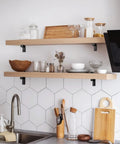Tough As Nails Heavy Duty Floating Shelf Brackets Set Of Four Adjusts Securely To Glass And Wood Supports 25 Pounds Per Pair Premium Zinc Alloy With Polished Chrome Finish For Bathroom Remodels on stylish kitchen shelves.