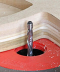 Solid Carbide Compression Flush Trim Router Bit Set Runs Smooth As Silk Keeps Clean Cut Lines For Awesome Cabinet Upgrades Two Piece Workshop Kit in use on plywood.